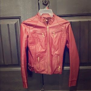 Crimson Vegan Leather Moto Jacket